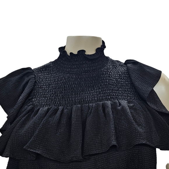 Baum und Pferdgarten Blouse Women's Size Large Black Tiered Ruffled Crop Sleeves - Picture 5 of 15